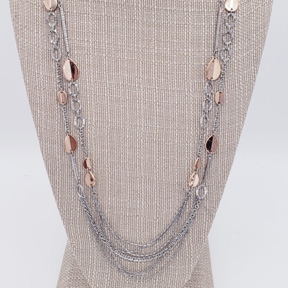 Stunning WHBM Long Double Chain Rose Gold and Silver Necklace